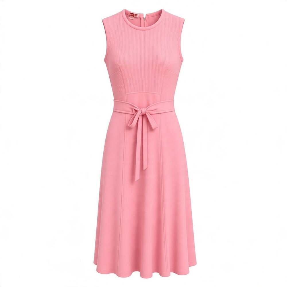 Kay Windsor 1960s Mod Knit Bubblegum Pink Belted Knee Length Size XS Dress